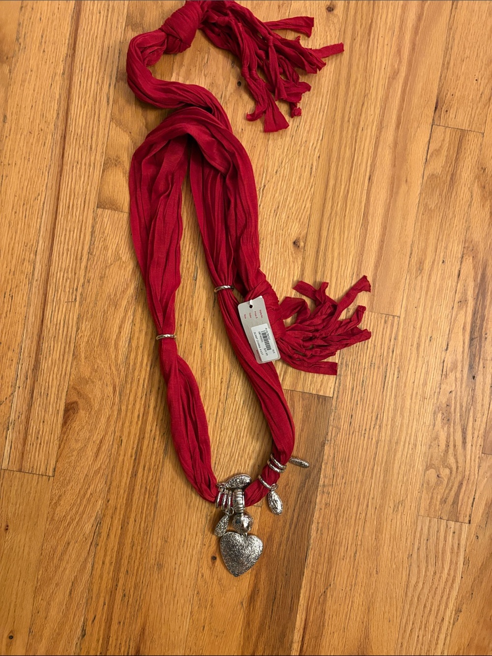 Pretty Angel Red Scarf Necklace with Silver Heart Charm